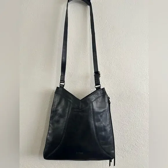 Joe’s Jeans Skyler Moto Black Leather Crossbody Bag Asymmetrical Zips